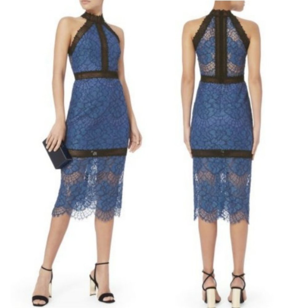 Alexis Blue and Black Julianna Lace Midi Dress Tag Sz L/US Sz M